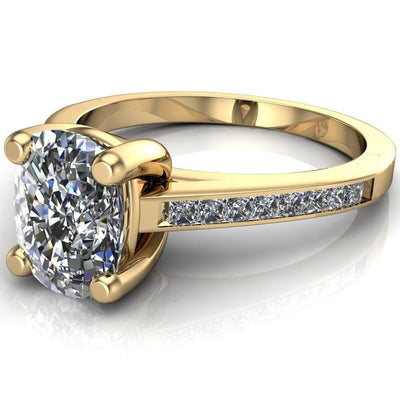 Heroine Cushion Moissanite 4 Prong Diamond Channel Cathedral Ring-Custom-Made Jewelry-Fire & Brilliance ®