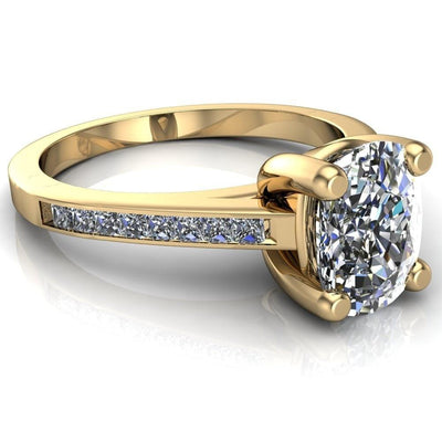 Heroine Cushion Moissanite 4 Prong Diamond Channel Cathedral Ring-Custom-Made Jewelry-Fire & Brilliance ®