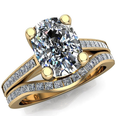 Heroine Cushion Moissanite 4 Prong Diamond Channel Cathedral Ring-Custom-Made Jewelry-Fire & Brilliance ®