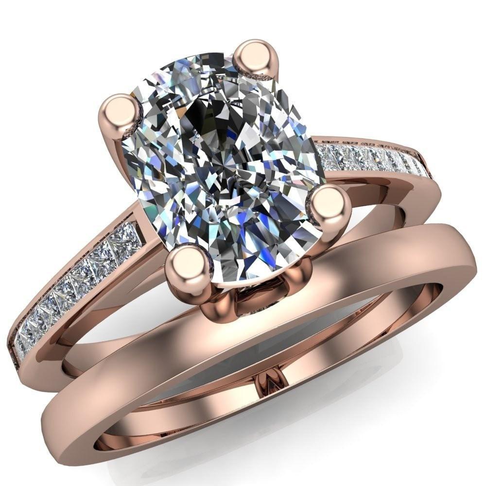 Heroine Cushion Moissanite 4 Prong Diamond Channel Cathedral Ring-Custom-Made Jewelry-Fire & Brilliance ®