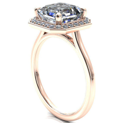 Holly Asscher Moissanite 4 Prong Pinpoint Floating Halo Scalloped Cathedral Ring-FIRE & BRILLIANCE