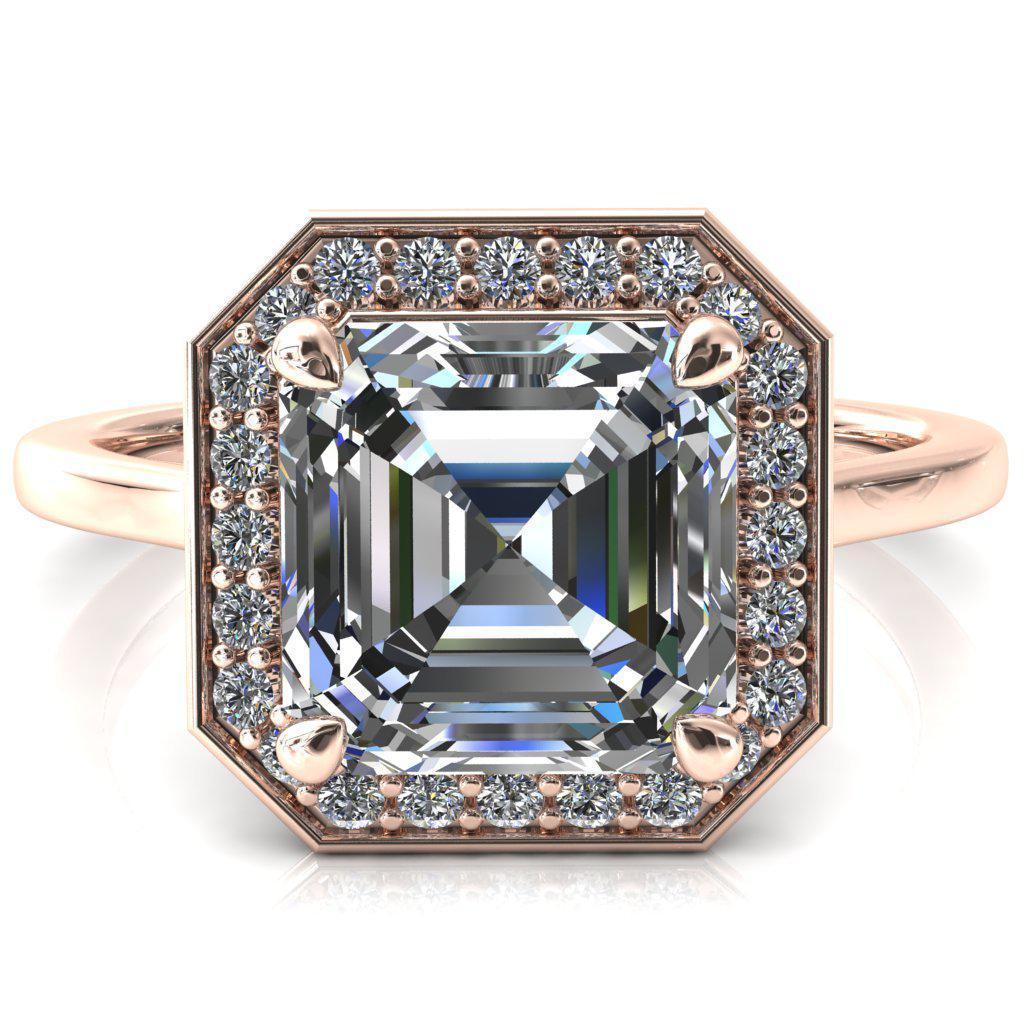 Holly Asscher Moissanite 4 Prong Pinpoint Floating Halo Scalloped Cathedral Ring-FIRE & BRILLIANCE