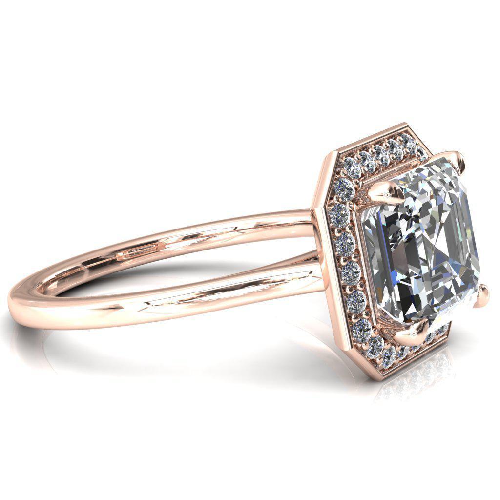 Holly Asscher Moissanite 4 Prong Pinpoint Floating Halo Scalloped Cathedral Ring-FIRE & BRILLIANCE