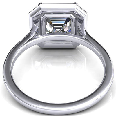 Holly Asscher Moissanite 4 Prong Pinpoint Floating Halo Scalloped Cathedral Ring-FIRE & BRILLIANCE