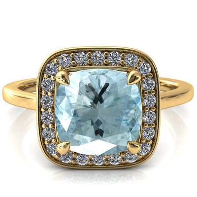 Holly Cushion Aqua Blue Spinel 4 Prong Pinpoint Floating Halo Scalloped Cathedral Ring-FIRE & BRILLIANCE