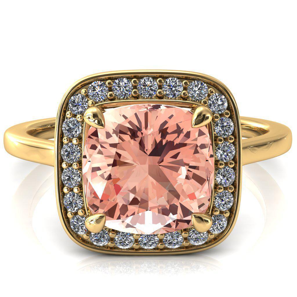 Holly Cushion Champagne Sapphire 4 Prong Pinpoint Floating Halo Scalloped Cathedral Ring-FIRE & BRILLIANCE