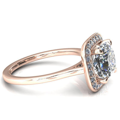 Holly Cushion Moissanite 4 Prong Pinpoint Floating Halo Scalloped Cathedral Ring-FIRE & BRILLIANCE