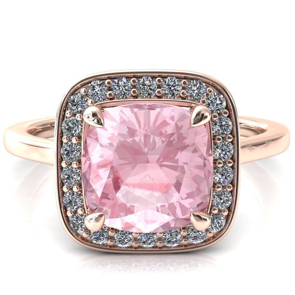 Holly Cushion Pink Sapphire 4 Prong Pinpoint Floating Halo Scalloped Cathedral Ring-FIRE & BRILLIANCE