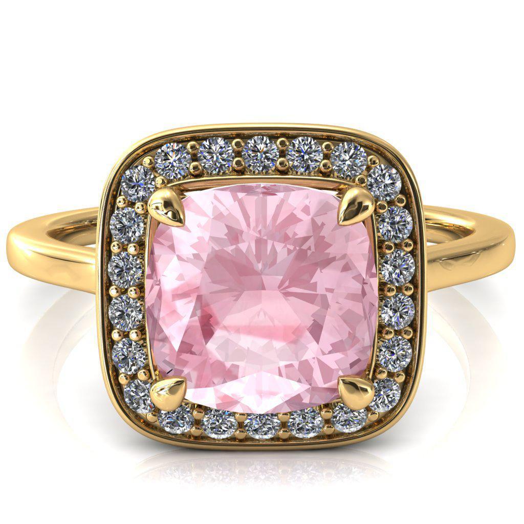 Holly Cushion Pink Sapphire 4 Prong Pinpoint Floating Halo Scalloped Cathedral Ring-FIRE & BRILLIANCE