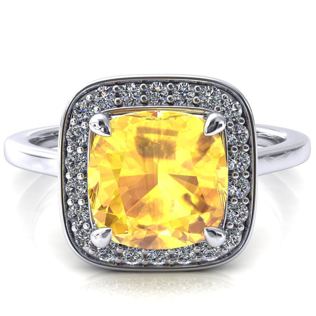 Holly Cushion Yellow Sapphire 4 Prong Pinpoint Floating Halo Scalloped Cathedral Ring-FIRE & BRILLIANCE