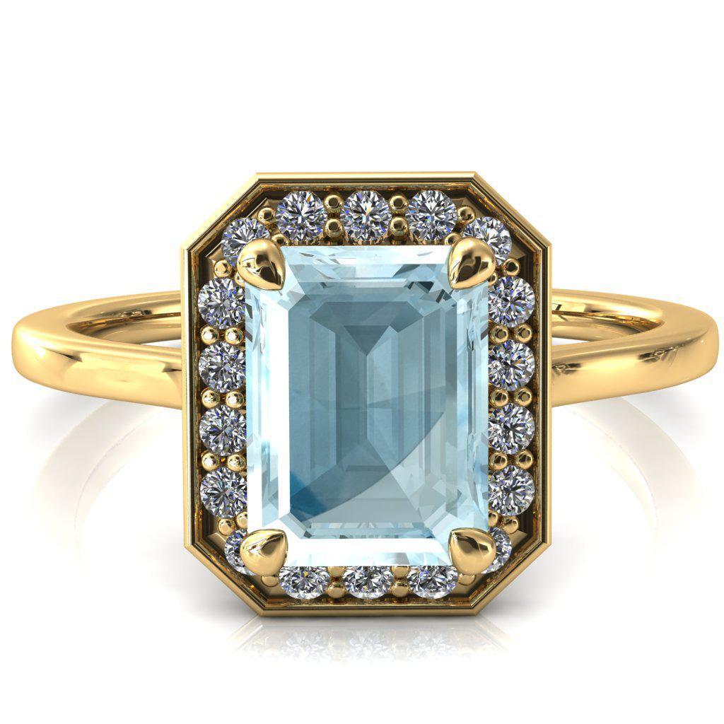 Holly Emerald Aqua Blue Spinel 4 Prong Pinpoint Floating Halo Scalloped Cathedral Ring-FIRE & BRILLIANCE
