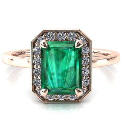 Holly Emerald Emerald 4 Prong Pinpoint Floating Halo Scalloped Cathedral Ring-FIRE & BRILLIANCE