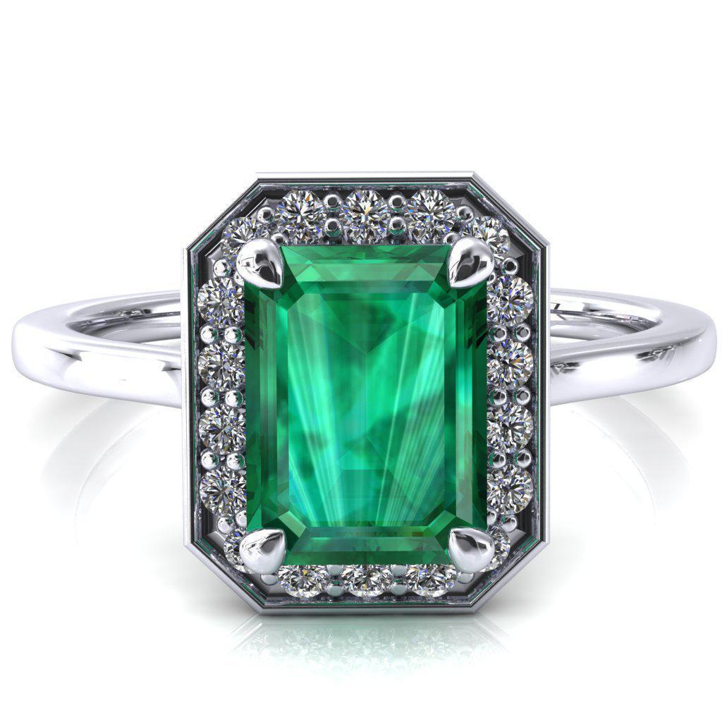 Holly Emerald Emerald 4 Prong Pinpoint Floating Halo Scalloped Cathedral Ring-FIRE & BRILLIANCE