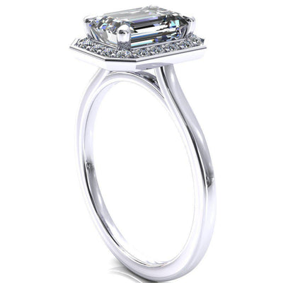 Holly Emerald Moissanite 4 Prong Pinpoint Floating Halo Scalloped Cathedral Ring-FIRE & BRILLIANCE