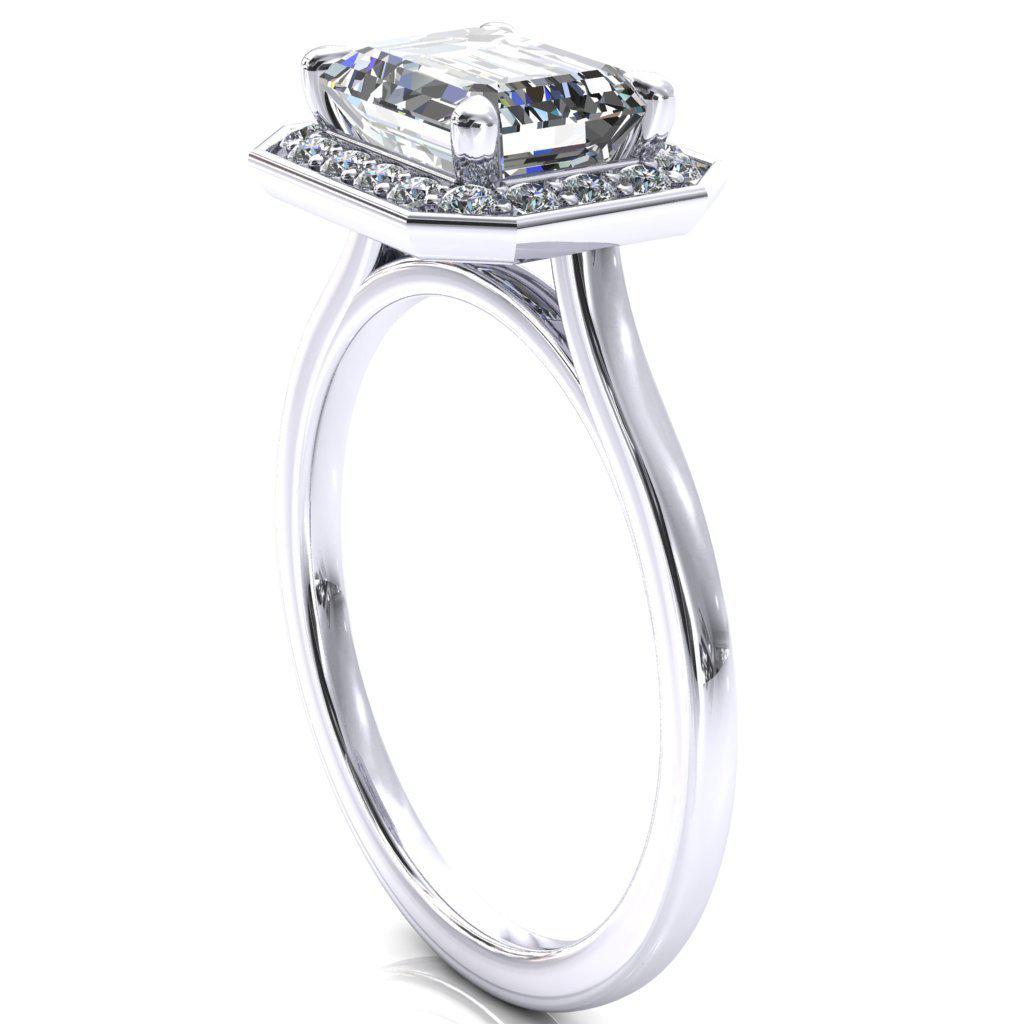 Holly Emerald Moissanite East-West 4 Prong Pinpoint Floating Halo Scalloped Cathedral Ring-FIRE & BRILLIANCE