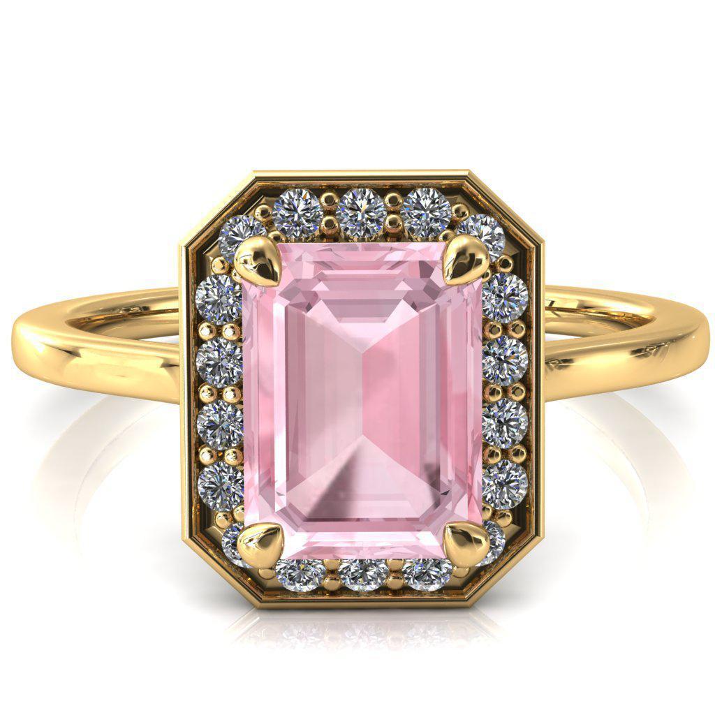 Holly Emerald Pink Sapphire 4 Prong Pinpoint Floating Halo Scalloped Cathedral Ring-FIRE & BRILLIANCE