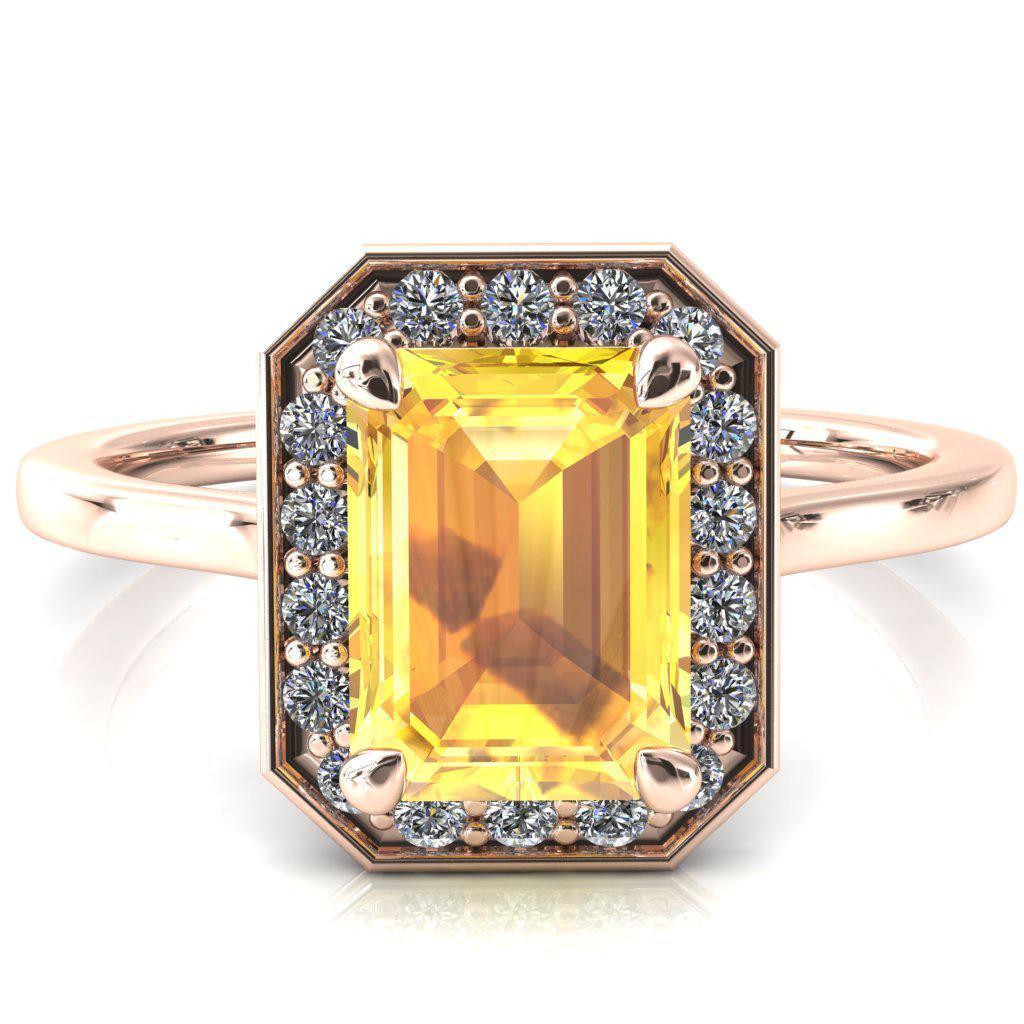 Holly Emerald Yellow Sapphire 4 Prong Pinpoint Floating Halo Scalloped Cathedral Ring-FIRE & BRILLIANCE