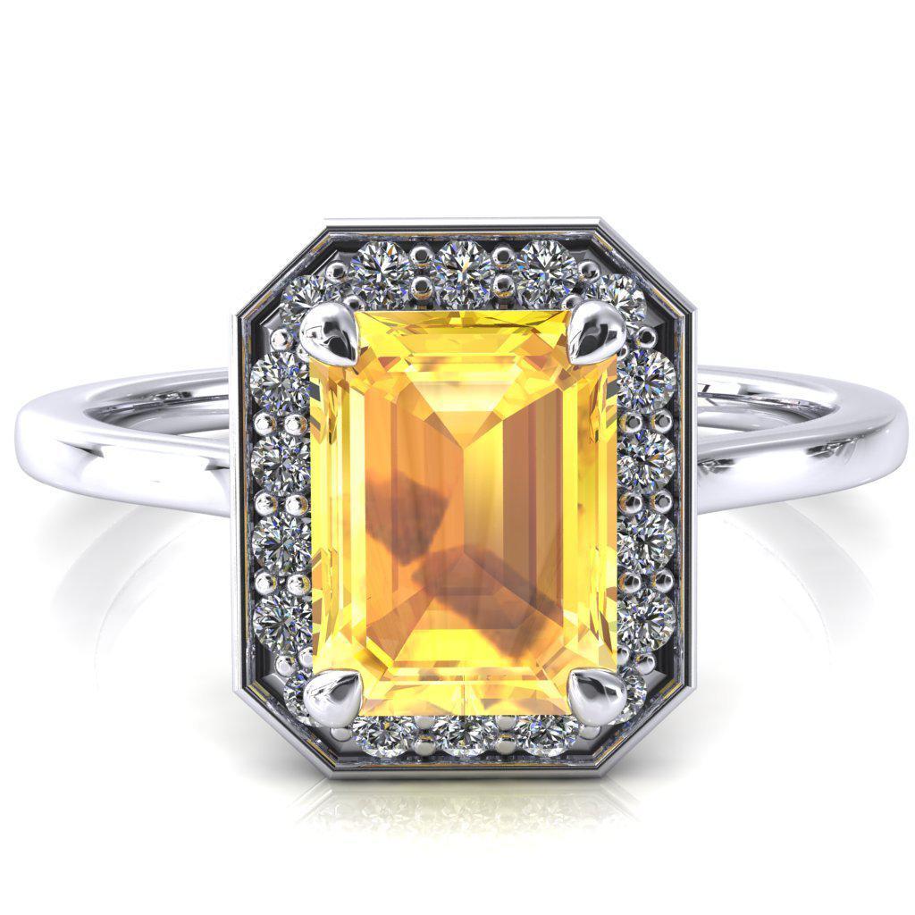 Holly Emerald Yellow Sapphire 4 Prong Pinpoint Floating Halo Scalloped Cathedral Ring-FIRE & BRILLIANCE