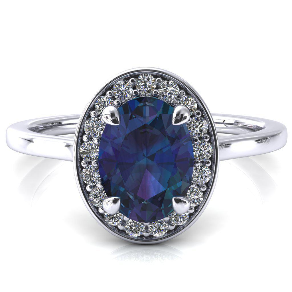 Holly Oval Alexandrite 4 Prong Pinpoint Floating Halo Scalloped Cathedral Ring-FIRE & BRILLIANCE