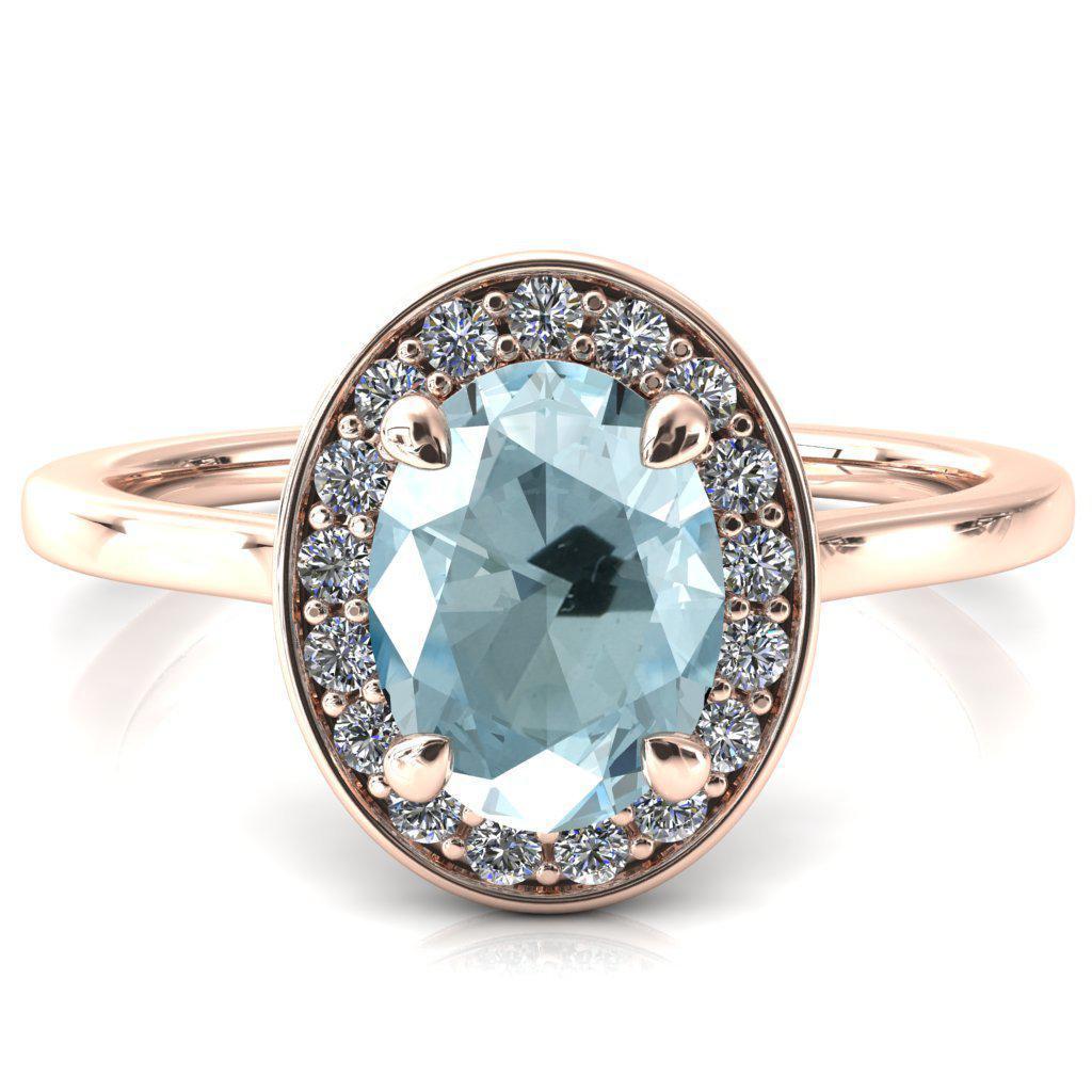 Holly Oval Aqua Blue Spinel 4 Prong Pinpoint Floating Halo Scalloped Cathedral Ring-FIRE & BRILLIANCE