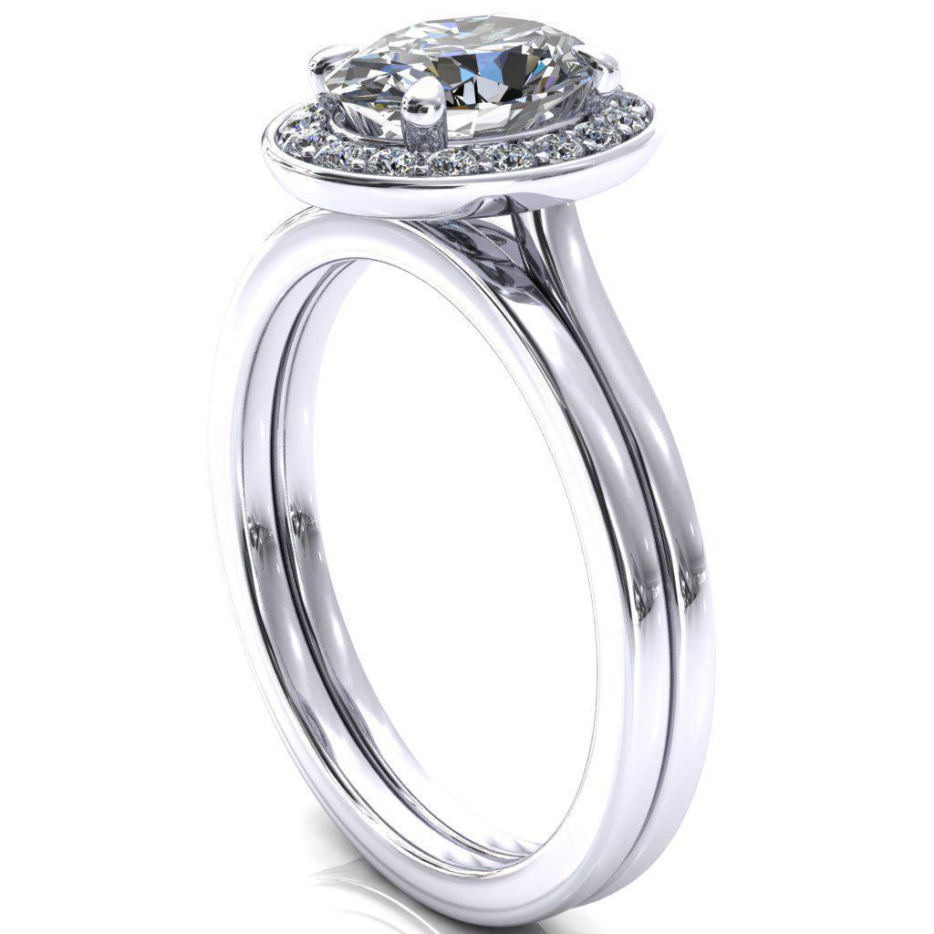 Holly Oval Moissanite 4 Prong Pinpoint Floating Halo Scalloped Cathedral Ring-FIRE & BRILLIANCE