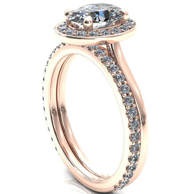 Holly Oval Moissanite 4 Prong Pinpoint Floating Halo Scalloped Cathedral Ring-FIRE & BRILLIANCE