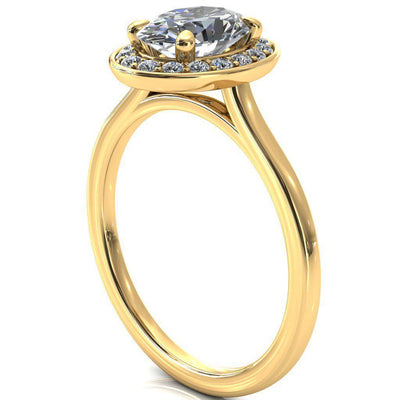 Holly Oval Moissanite 4 Prong Pinpoint Floating Halo Scalloped Cathedral Ring-FIRE & BRILLIANCE