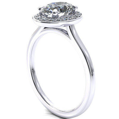 Holly Oval Moissanite 4 Prong Pinpoint Floating Halo Scalloped Cathedral Ring-FIRE & BRILLIANCE