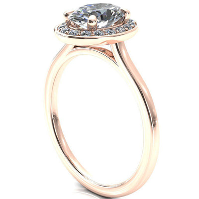 Holly Oval Moissanite 4 Prong Pinpoint Floating Halo Scalloped Cathedral Ring-FIRE & BRILLIANCE