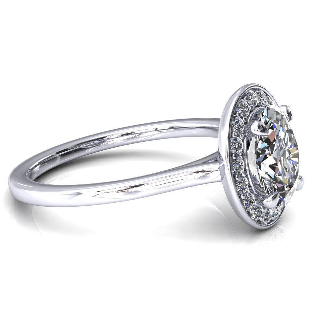 Holly Oval Moissanite 4 Prong Pinpoint Floating Halo Scalloped Cathedral Ring-FIRE & BRILLIANCE