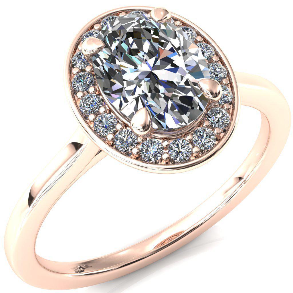 Holly Oval Moissanite 4 Prong Pinpoint Floating Halo Scalloped Cathedral Ring-FIRE & BRILLIANCE