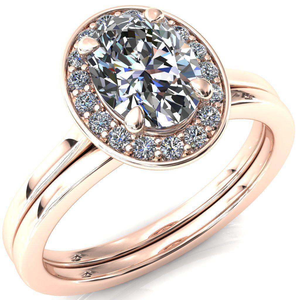 Holly Oval Moissanite 4 Prong Pinpoint Floating Halo Scalloped Cathedral Ring-FIRE & BRILLIANCE