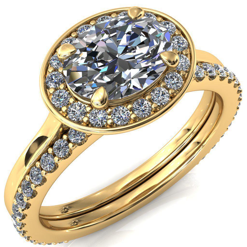 Holly Oval Center Stone East-West 4 Prong Pinpoint Floating Halo Scalloped Cathedral Ring-FIRE & BRILLIANCE