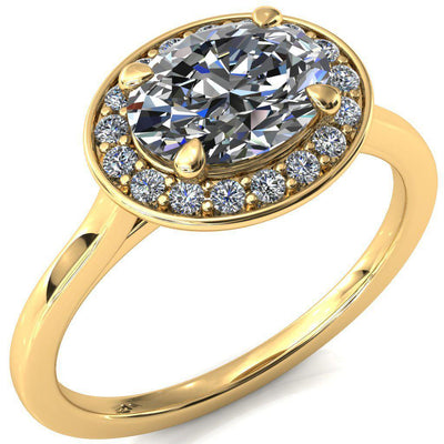 Holly Oval Center Stone East-West 4 Prong Pinpoint Floating Halo Scalloped Cathedral Ring-FIRE & BRILLIANCE