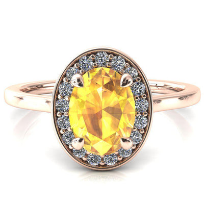 Holly Oval Yellow Sapphire 4 Prong Pinpoint Floating Halo Scalloped Cathedral Ring-FIRE & BRILLIANCE