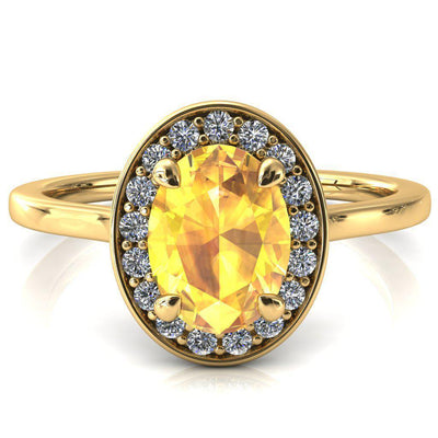 Holly Oval Yellow Sapphire 4 Prong Pinpoint Floating Halo Scalloped Cathedral Ring-FIRE & BRILLIANCE