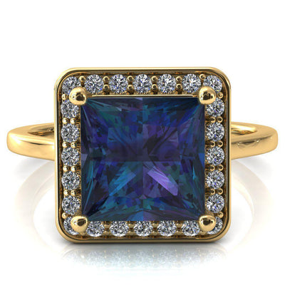 Holly Princess Alexandrite 4 Prong Pinpoint Floating Halo Scalloped Cathedral Ring-FIRE & BRILLIANCE