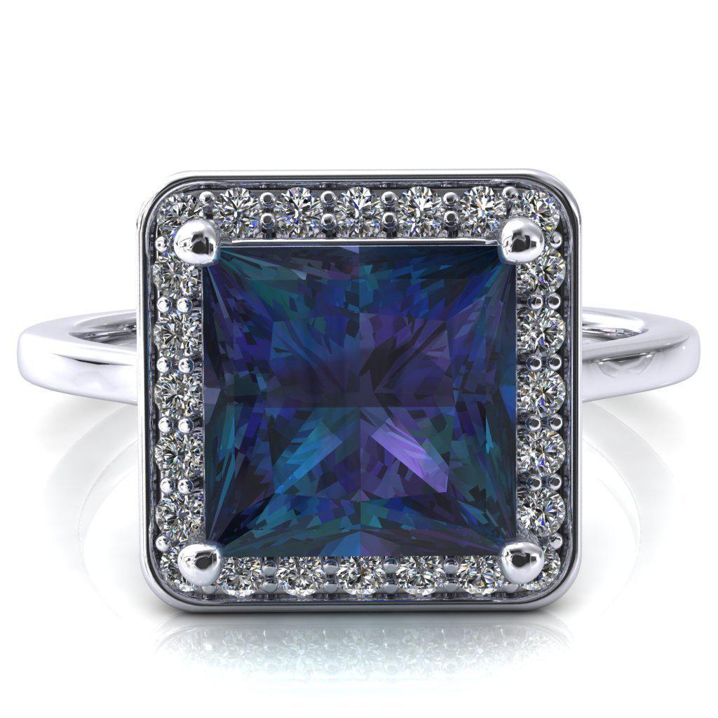 Holly Princess Alexandrite 4 Prong Pinpoint Floating Halo Scalloped Cathedral Ring-FIRE & BRILLIANCE
