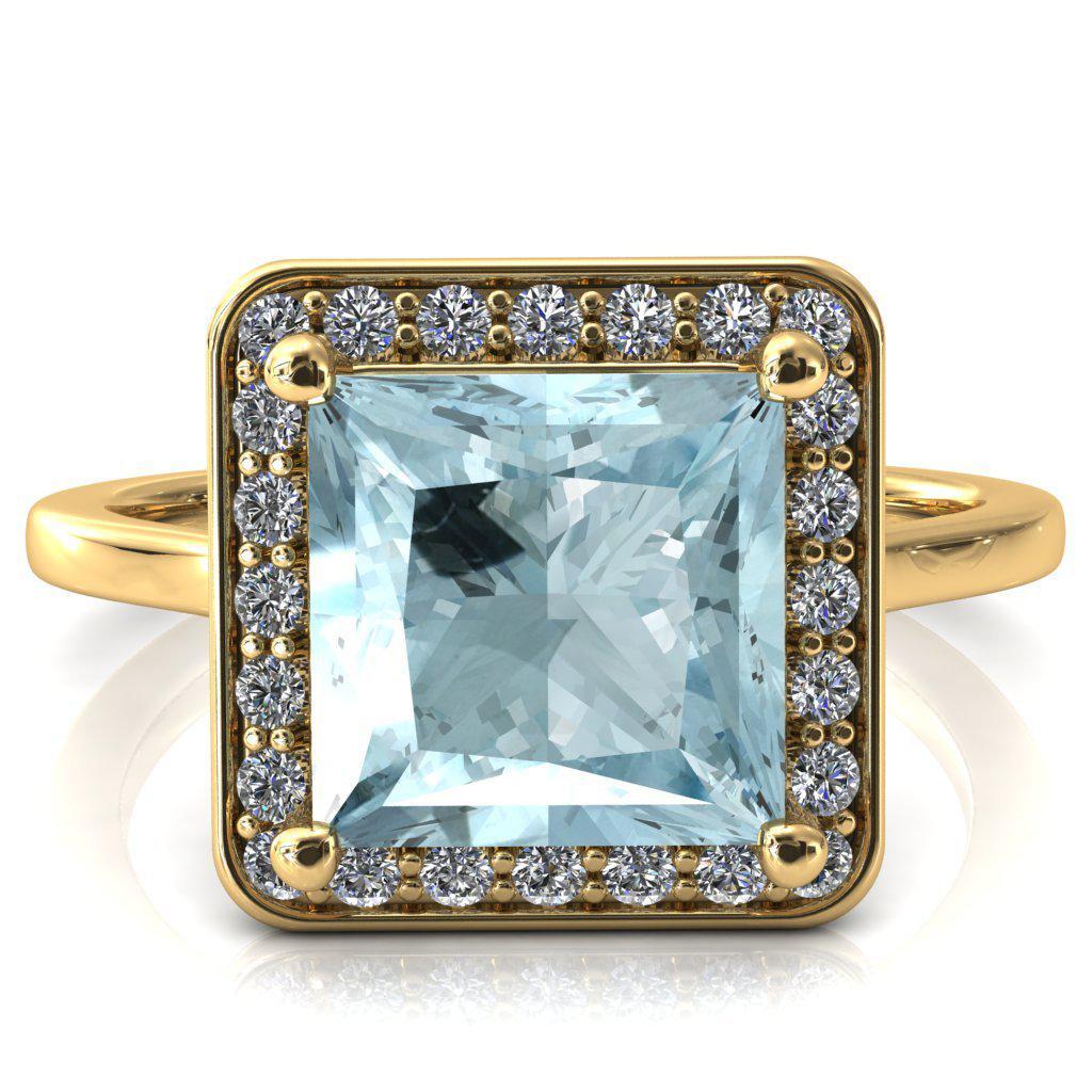 Holly Princess Aqua Blue Spinel 4 Prong Pinpoint Floating Halo Scalloped Cathedral Ring-FIRE & BRILLIANCE