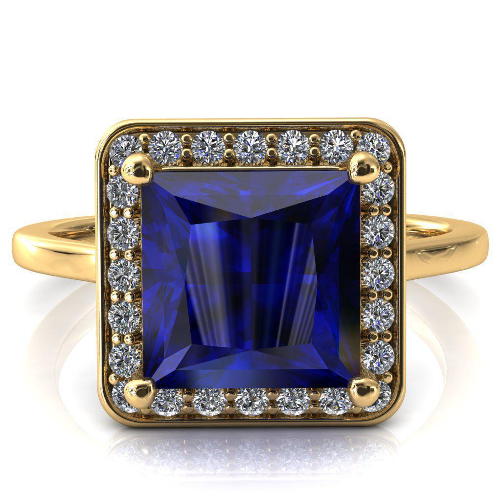 Holly Princess Blue Sapphire 4 Prong Pinpoint Floating Halo Scalloped Cathedral Ring-FIRE & BRILLIANCE