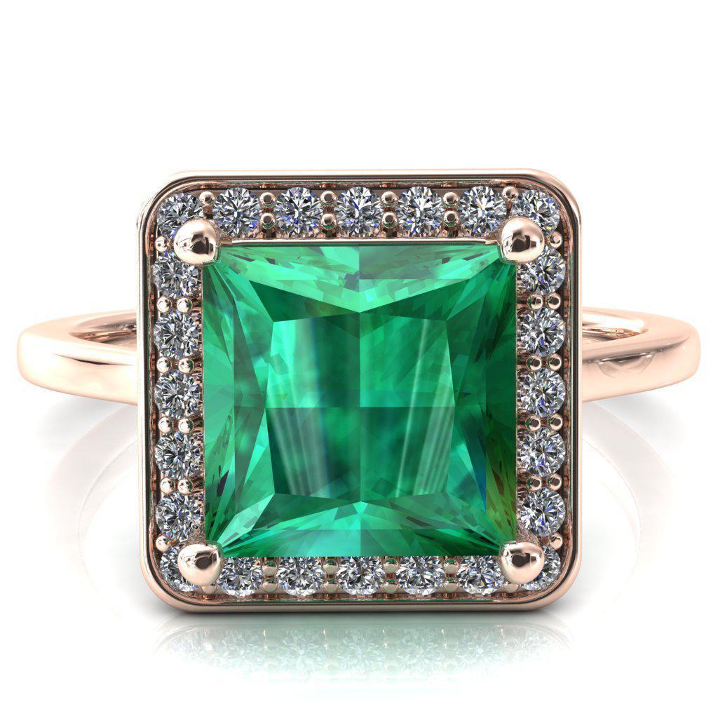 Holly Princess Emerald 4 Prong Pinpoint Floating Halo Scalloped Cathedral Ring-FIRE & BRILLIANCE