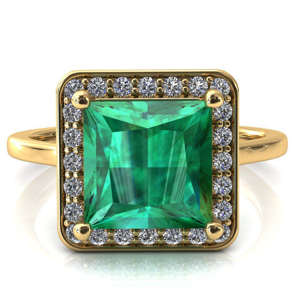 Holly Princess Emerald 4 Prong Pinpoint Floating Halo Scalloped Cathedral Ring-FIRE & BRILLIANCE