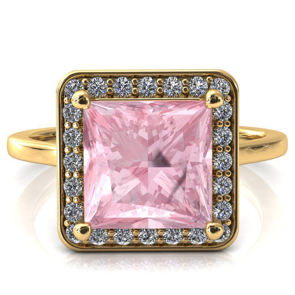 Holly Princess Pink Sapphire 4 Prong Pinpoint Floating Halo Scalloped Cathedral Ring-FIRE & BRILLIANCE