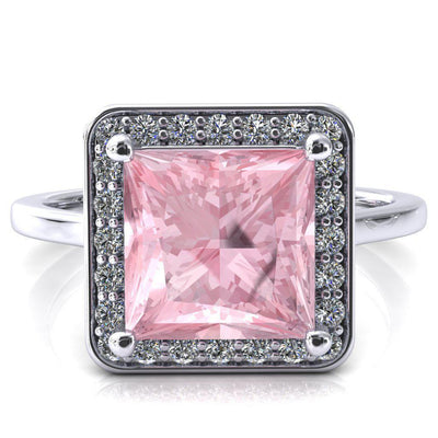 Holly Princess Pink Sapphire 4 Prong Pinpoint Floating Halo Scalloped Cathedral Ring-FIRE & BRILLIANCE