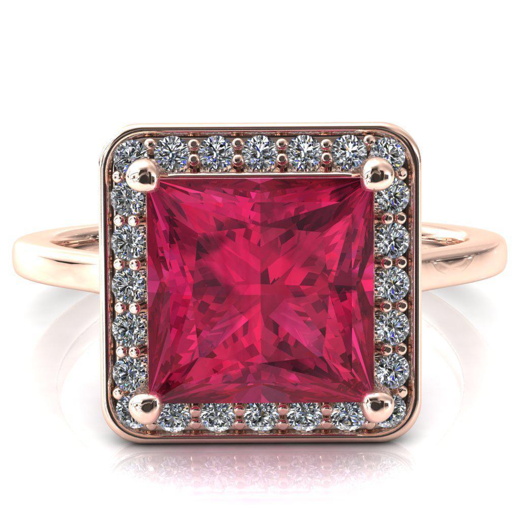 Holly Princess Ruby 4 Prong Pinpoint Floating Halo Scalloped Cathedral Ring-FIRE & BRILLIANCE