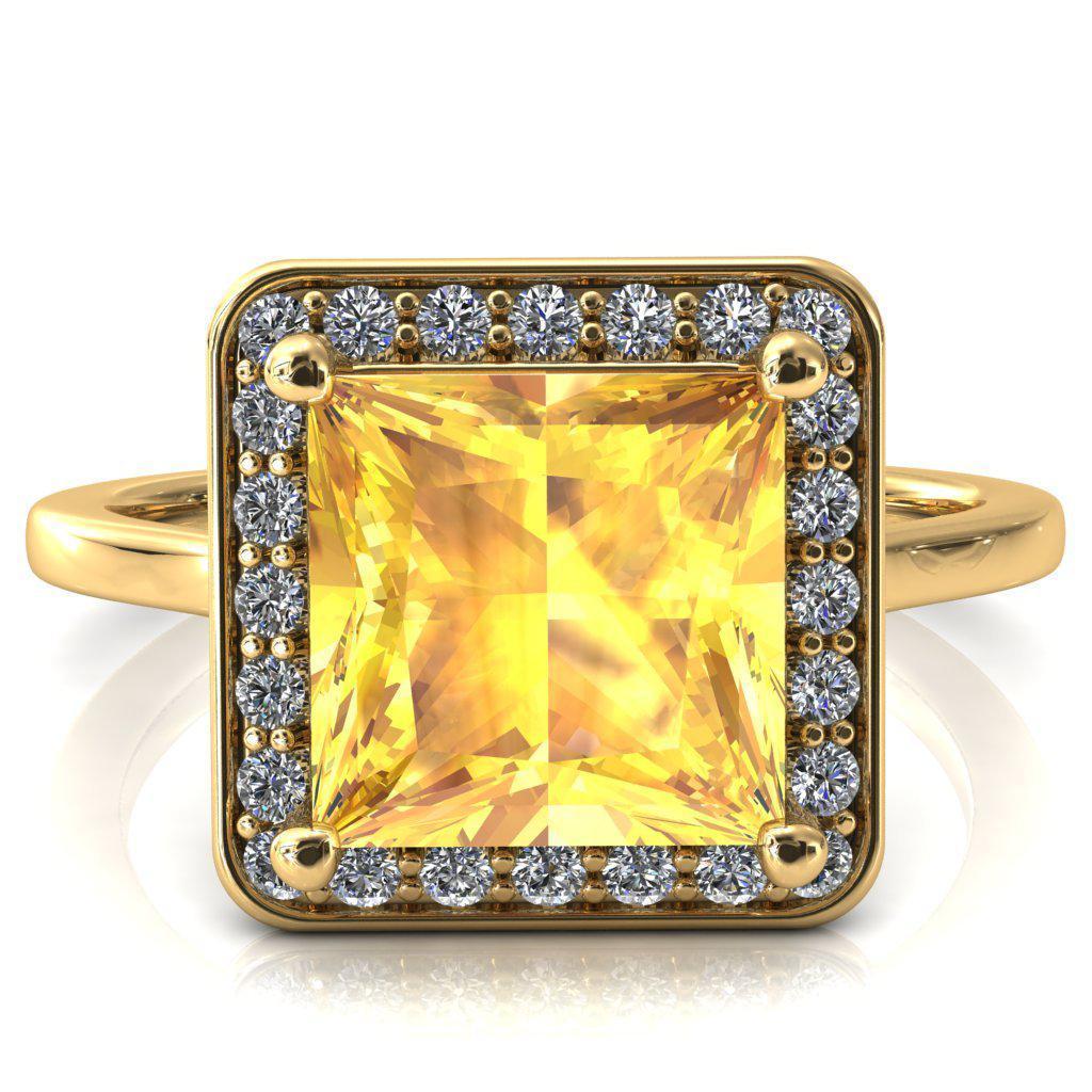 Holly Princess Yellow Sapphire 4 Prong Pinpoint Floating Halo Scalloped Cathedral Ring-FIRE & BRILLIANCE