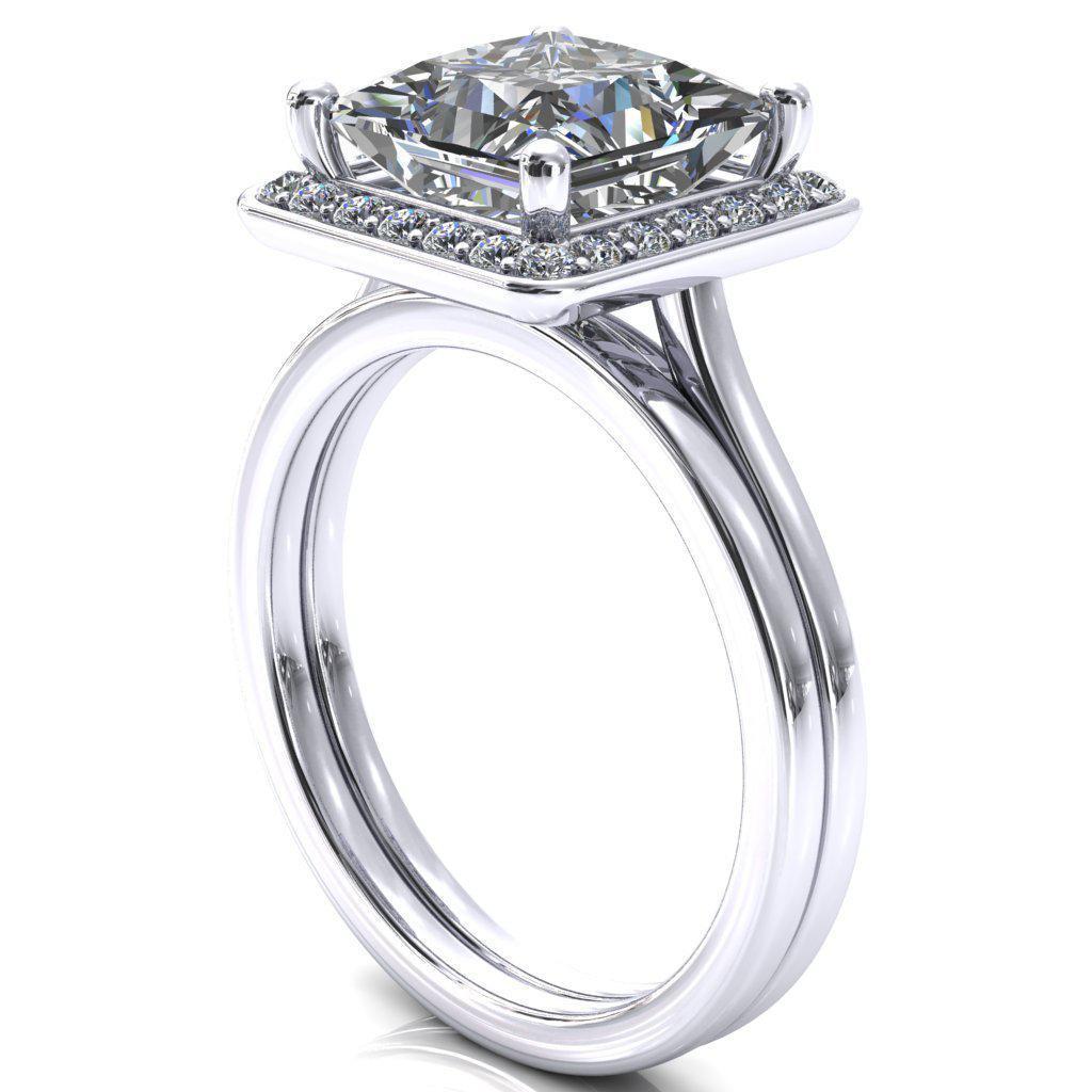 Holly Princess/Square Moissanite 4 Prong Pinpoint Floating Halo Scalloped Cathedral Ring-FIRE & BRILLIANCE