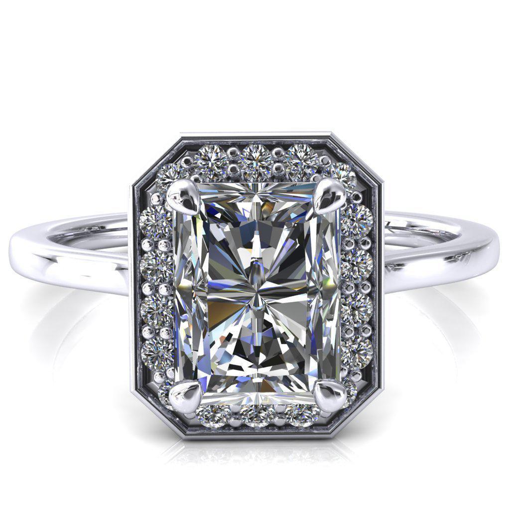 Holly Radiant Moissanite 4 Prong Pinpoint Floating Halo Scalloped Cathedral Ring-FIRE & BRILLIANCE