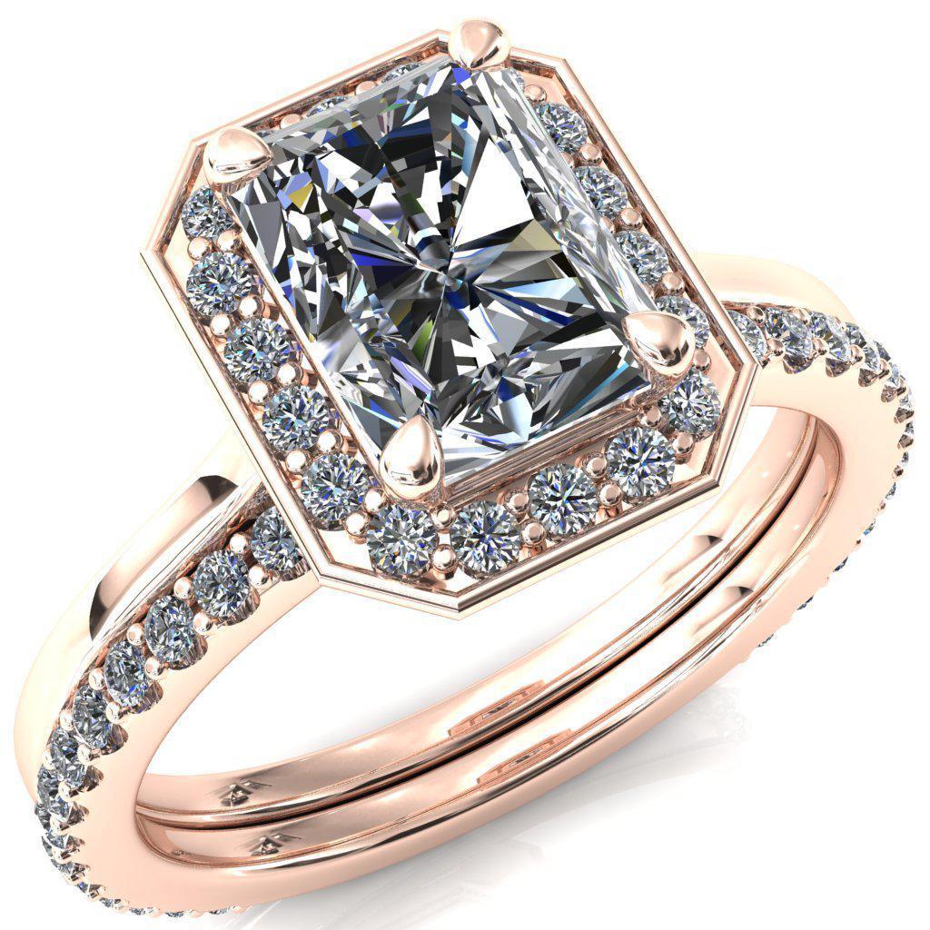 Holly Radiant Moissanite 4 Prong Pinpoint Floating Halo Scalloped Cathedral Ring-FIRE & BRILLIANCE