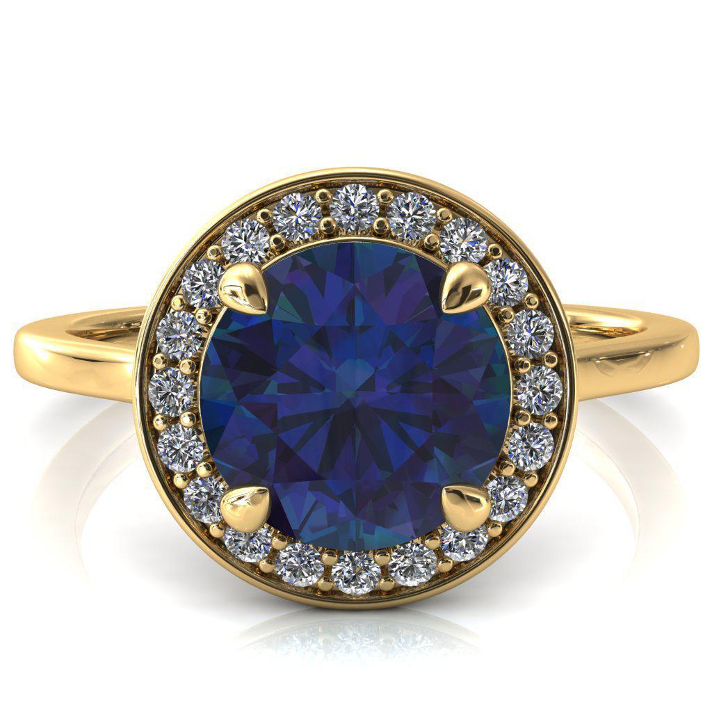 Holly Round Alexandrite 4 Prong Pinpoint Floating Halo Scalloped Cathedral Ring-FIRE & BRILLIANCE